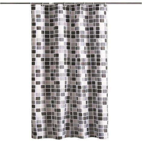 Rideau Douche, Noir et Blanc Rideau Douche, Mosaïque Rideau Douche, 8 Crochets, pour Salles de Bains, Toilettes (120 x180 cm, Mosaïque) (1/5)
