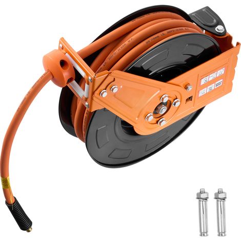Mophorn Carrete retráctil de manguera de aire 15 m x 9,5 mm, diseñado para compresores de aire con una presión de 300 PSI, incluye entrada de 1 m y soporte único para instalación en techo o pared (1/5)