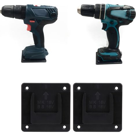 Vendus par lot de 2. Compatibles avec les outils électriques Makita 18V/Bosch 18V, fixation murale, sur étagère et autres installations fixes. Noir. (1/5)