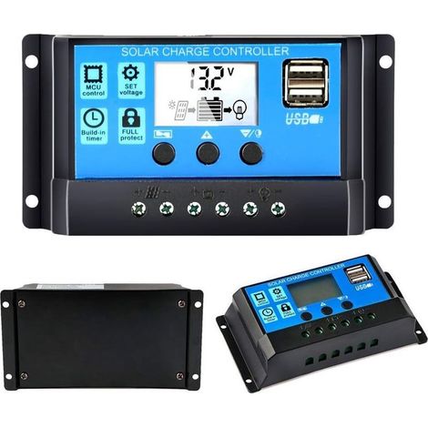 Regolatore di carica per pannelli solari da 30 A, 12 V/24 V, intelligente, con controllo timer luce a 5 V, display LCD e doppie porte USB - 220 V (1/5)