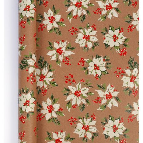 Papier kraft d'emballage de Noël (0,43 x 10 mètres), style rétro, papier cadeau pour les fêtes de Noël