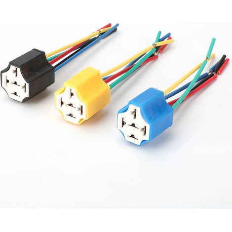 40A ceramic relay socket with wiring, automotive lighting socket, 4/5-core wiring harness, black ceramic socket for car and motorcycle, 4-core, without locking mechanism.--DTEKGAZ