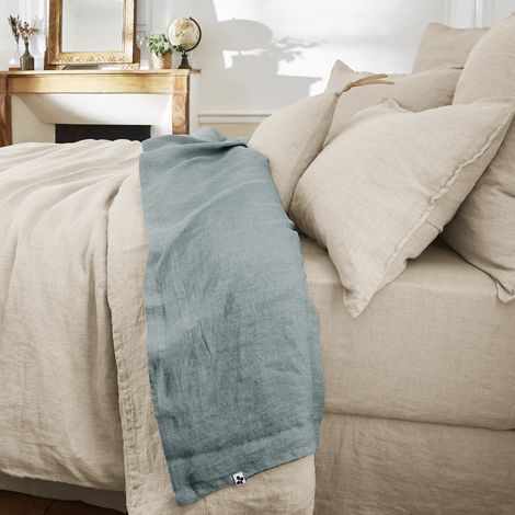 Drap plat "Soline" toutes dimensions Lin lavé l'Effet Papillon - Soline Azur - - Soline Azur - 270 x 300 cm pour lit King size