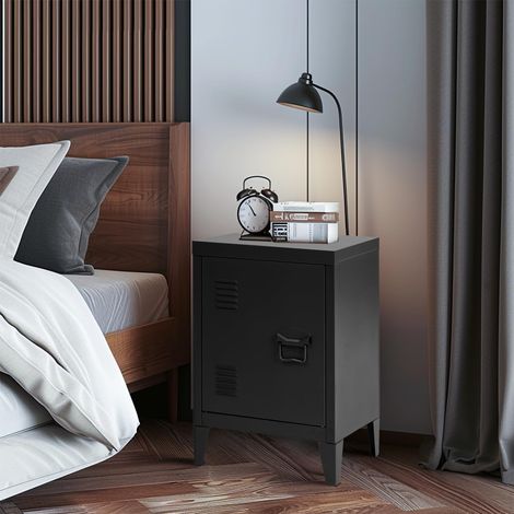 Table de Chevet Enfant Métal Noir avec Porte, Table de Nuit Étagère Intérieure, Petite Bibliothèque pour Chambre d'enfant, 30 x 40 x 57cm (1/5)
