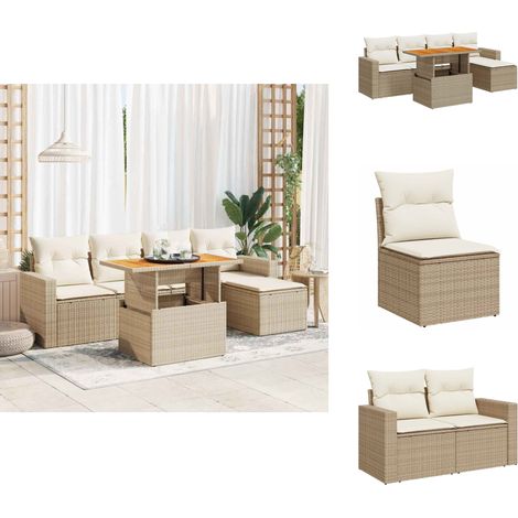 6-tlg. Garten-Sofagarnitur mit Kissen Beige Poly Rattan - Garten Sofagarnitur - Garten Sofagarnituren - Outdoor Sofagarnitur - Sofagarnitur Terrasse (1/5)