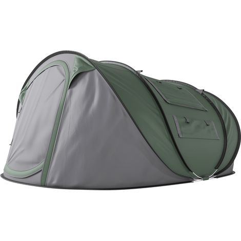 Tente de camping pliable pour 2 personnes avec 2 portes, 4 fenêtres et bâche imperméable, 263,5 x 220 x 123 cm, vert foncé