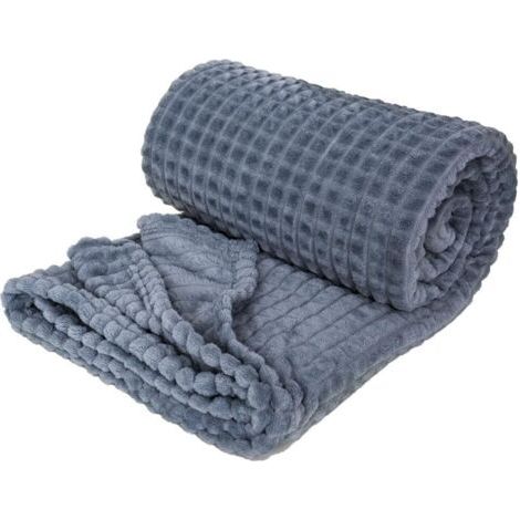 Sollbry couverture en flanelle à carreaux en laine cousue unie douce et confortable pour l'automne et l'hiver (bleu, 200 x 150 cm) (1/4)