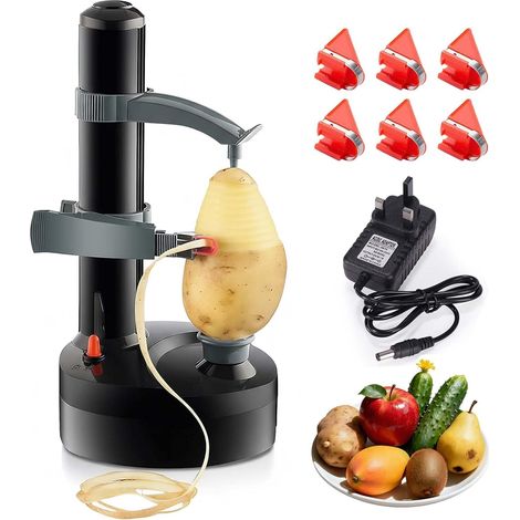 Pelador eléctrico rotativo automático ParaCity, multifuncional, de acero inoxidable, para manzanas, patatas, frutas y verduras, pelador negro de acero inoxidable. (1/5)