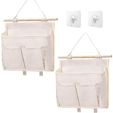 Hängende Aufbewahrungstaschen, Wandaufbewahrungstasche mit Tasche, faltbarer Leinenstoff, Wand-Organizer für Schlafzimmer, Büro, Badezimmer, Küche (Beige) (1/5)