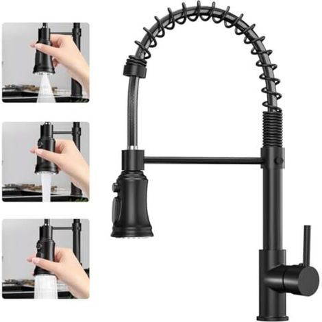 Robinet mitigeur extractible pour cuisine : pivotant à 360 °, 3 modes de pulvérisation, mitigeur commercial, mitigeur de cuisine à poignée unique, mitigeur d'eau chaude et froide avec raccords standar