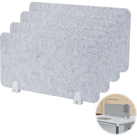 Lot de 4 séparateurs de bureau (gris clair), 30 x 60 cm, découpables, séparateurs de bureau autoportants, séparateur de table en feutre, pour bureaux et tables de travail, 9 mm (1/5)