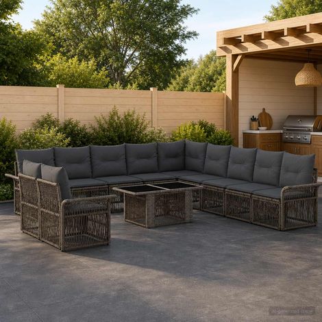 vidaXL Conjunto de sofás de jardín 12 uds. Gris y Gris Oscuro (1/5)