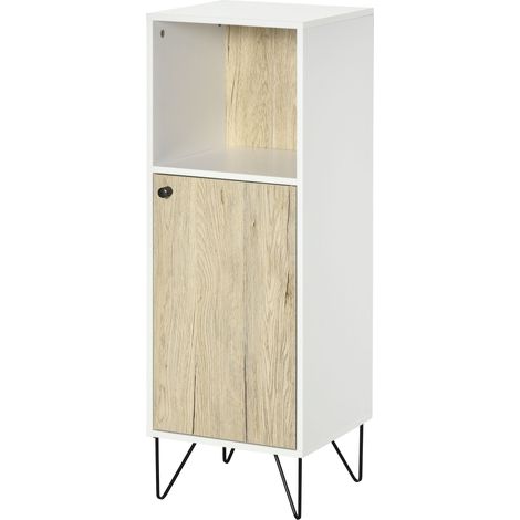 kleankin Mobiletto Bagno in Legno con Ripiano e Armadietto con Anta 31.5x30x91cm