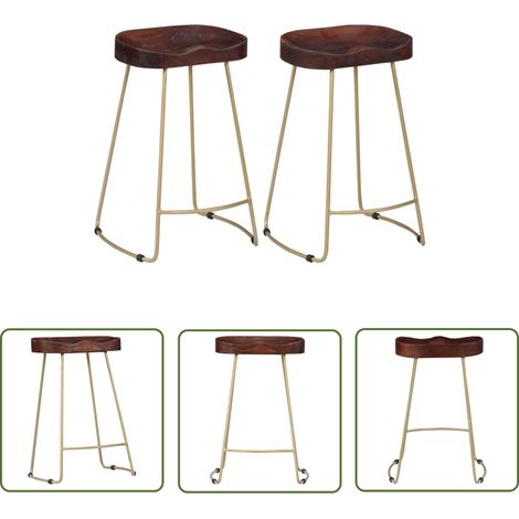 The Living Store Tabourets de bar Gavin lot de 2 bois de manguier massif - Tabouret De Bar - Tabourets De Bar - Chaise De Bar - Chaises De Bar - Mobilier De Cuisine (1/5)