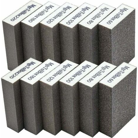 12pcs Éponge de ponçage, Cales à poncer kit Polissage Grain 60/80/100/120/180/220 spécifications lavables et réutilisables