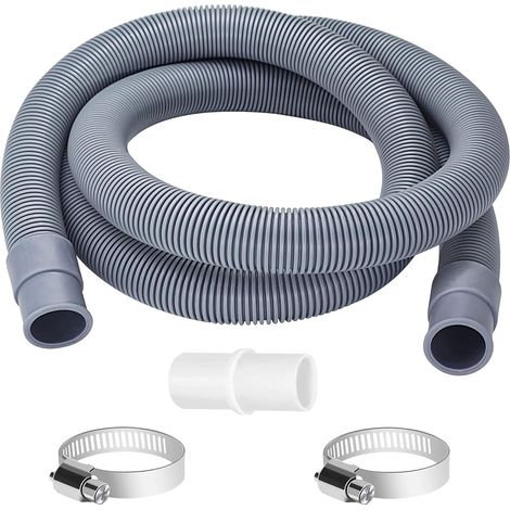 Tuyau Machine à Laver et Lave Vaisselle 2 m, Rallonge de Tuyau de Vidange Ø 20mm, Flexible de Vidange avec raccord de tuyau et colliers, Pour Laveuse, Lave-Vaisselle et Sécheuse (1/5)