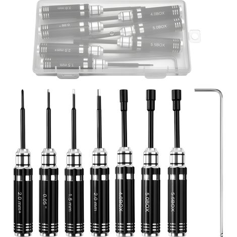 Kit de 7 Tournevis pour RC, Set d’Outils de Précision avec Tournevis Hexagonaux, Tournevis Cruciforme, Acier S2, Poignée Anti-dérapante, Boîte de Rangement (1/4)