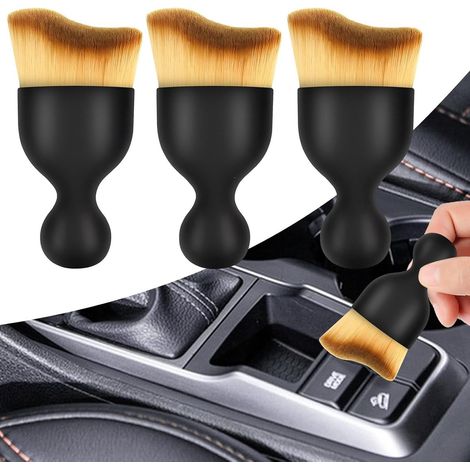 Set mit 3 Autoreinigungsbürsten: weiche Bürste, kratzfeste Bürste, Bürste für Armaturenbrett und Lüftungsschlitze. Ideal für Armaturenbrett und Lüftungsschlitze. Maße: 9 x 5 cm. (1/5)