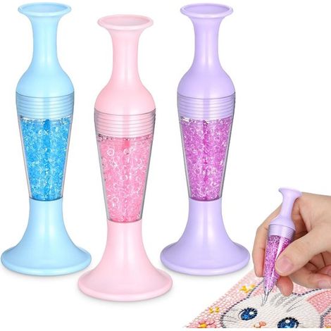 Juego de 3 bolígrafos para arte con diamantes: herramientas para pintura con diamantes en forma de macetas: taladros manuales y colocadores de cu