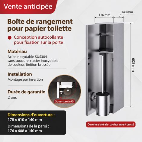 Niche Murale WC boîte à mouchoirs et brosse WC couleur inox naturel - ouverture droite, Meuble Encastré 50 kg – Livraison gratuite