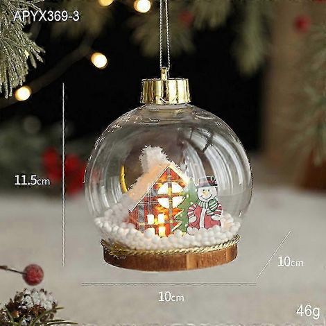 Nouvelles décorations lumineuses LED de Noël, boule de Noël transparente et lumineuse, pendentif sapin de Noël, boule de neige de 10 cm C (1/5)