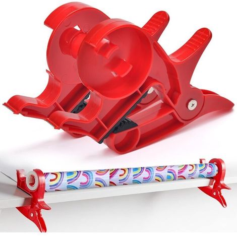 Coupe-papier cadeau, outil d'emballage cadeau de table pour sécuriser votre rouleau de papier cadeau et votre ruban adhésif pour un emballage cadeau facile (rouge) (1/4)