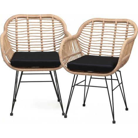 CASARIA® 2x Chaise de jardin salle à manger polyrotin fauteuil intérieur extérieur résistant aux UV salon de jardin
