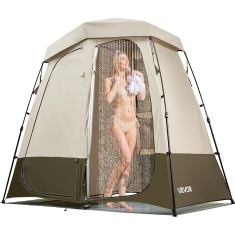 Tente de Douche de Camping, Abri d'Intimité Extérieur Portable, Cabine d'Essayage Toilette pour Plage Pêche, 2 Compartiments, en Tissu Oxford 150D, avec Piquets Cordes Sac Barre Transversale (1/5)