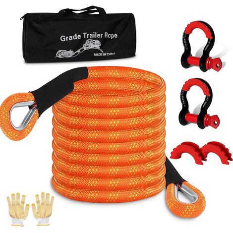 Sangle de Remorquage Voiture, Corde de Remorquage Auto avec 2 Manille et Sac Rangement, Elingue de Treuil d'urgence pour Camion, SUV, ATV, Camping-Car 6M/5T (1/5)