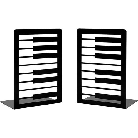1 Paar schwarze Buchstützen aus Metall in Form von Klaviertasten, musikalische Melodie, dekorativ für Kinder, Musik, Schule