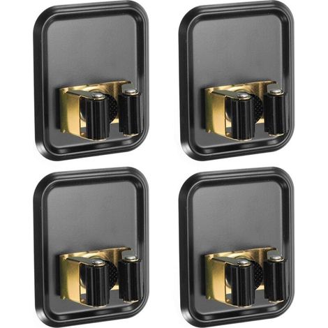 Lot de 4 supports muraux pour balais et serpillères en acier inoxydable 304, autocollants, adaptés à la salle de bain, à la buanderie, à la chambre à coucher, noir (1/4)
