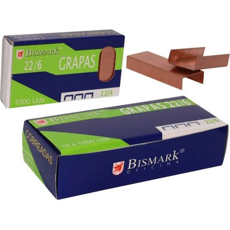 Bismark Box de 1000 Heftklammern de Draht de hohe Qualität Modell 22/6 - verkupfert -