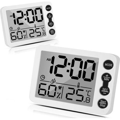 Termómetro higrómetro para interiores, termohigrómetro electrónico multifunción, pantalla LCD clara, monitor de humedad preciso con despertador para el hogar, habitación del bebé, paquete de 2 (1/5)