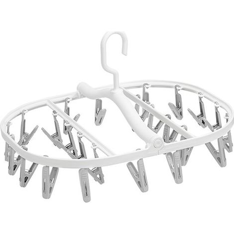 Tendedero plegable con 24 pinzas, ideal para secar calcetines, ropa interior, corbatas y sombreros. Color gris. Forma cuadrada. (1/5)
