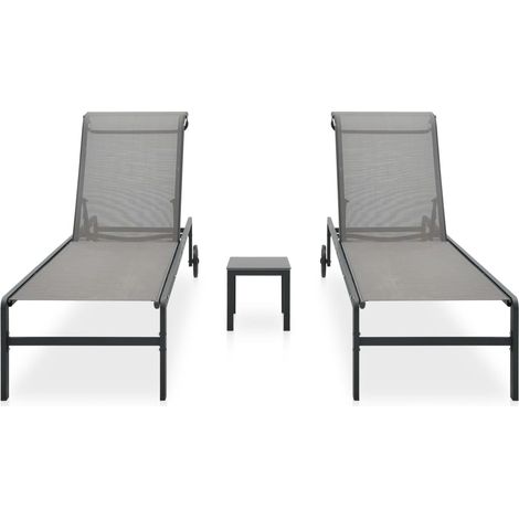Chaises longues Transat Bain de soleil lot de 2 avec table Textilène et acier (1/5)