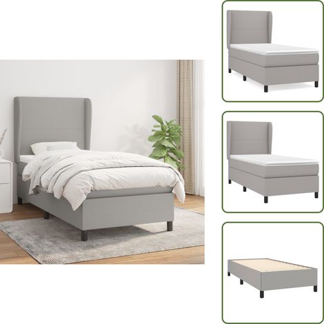 The Living Store Giroletto a Molle con Materasso Grigio Chiaro 90x200 cm Tessuto - Materasso a molle