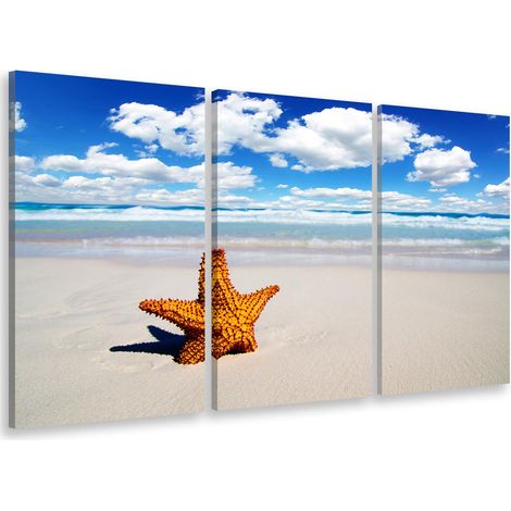 Tableau triptyque Tableau photo cliché de plage et son étoile - 90x60 cm (1/5)