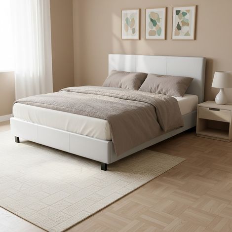 Lit ATLANTA 140x190 + 1 sommier + 1 matelas CARLTON / Blanc/ 208x154x89