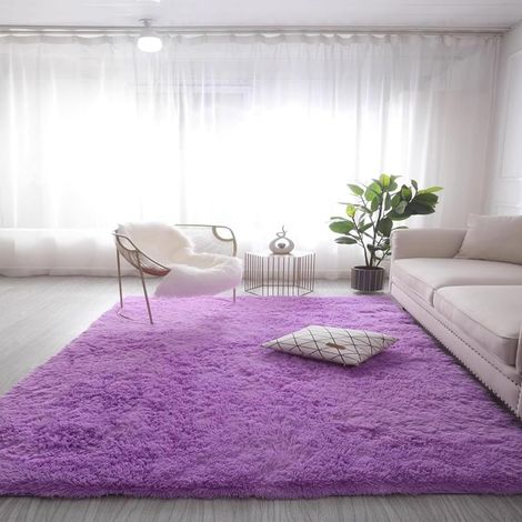 Tapis moelleux pour chambre à coucher, 200 x 300 cm, table de chevet, salon, chambre d'enfant, violet (1/5)