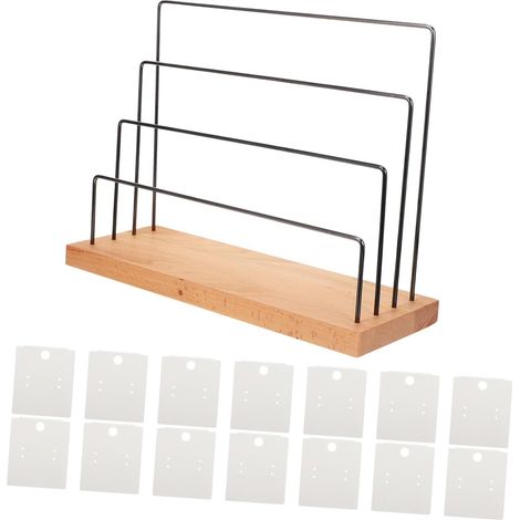 Porte-bijoux de Table en Bois et Fer, Organisateur Multifonctionnel pour Boucles D'oreilles, Support pour Boutique ou Usage à Domicile, 1 Set (1/5)