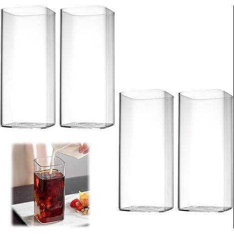 Clear Water Glasses Long Drink Glasses Elegant Square for Juice Beer Drinks Mojito Cocktails and Mixed Drinks (1/5)