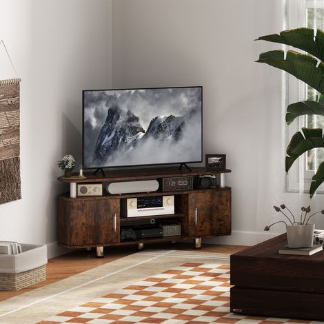 Meuble TV pour téléviseur jusqu'à 55 avec grand plateau. placards à portes et compartiment ouvert. marron