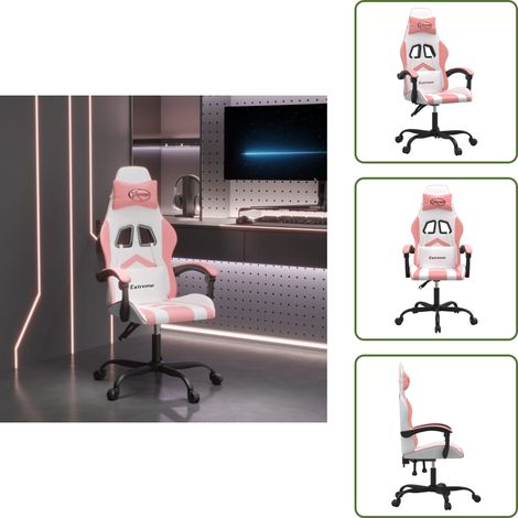 The Living Store Sedia da Gaming Bianco e Rosa in Similpelle - Sedia da gioco