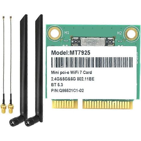 Carte réseau MT7925 WiFi 7 5400 Mbps Bluetooth 5.3 Tri-bande 2,4 GHz/5 GHz/6 GHz, adaptateur mini PCIe sans fil, antenne 8 dB (1/5)
