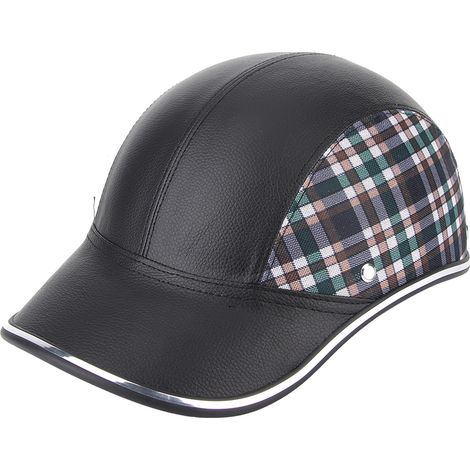 Casque de moto, casque Harley, casque de baseball, casque de sécurité léger pour moto, casque d'été pour vélo électrique, casquette à visière plate, à carreaux noirs - A0322 Taille unique (1/5)