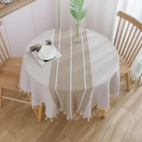 Tischdecke abwaschbar Leinen-Optik 140 cm Rund Hellbraun