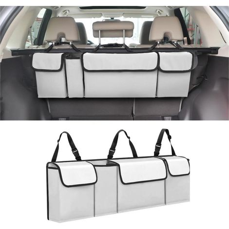 Organisateur de coffre de voiture pliable et étanche en tissu Oxford, 4 poches, gris blanc (1/5)