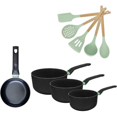 Lot Poêle 16cm et 3 Casseroles 16/18/20cm Fackelmann Brandao avec 5 ustensiles Océan (1/5)