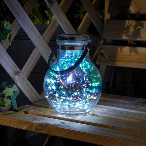 Lot de 2 lampes lanternes solaires Opal en verre irisé avec filament de 50 leds (1/5)