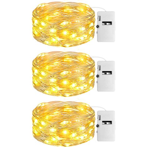 lot de 3 guirlande led à pile, 2 m / 20 led, minuterie 6h/18h, étanche ip65, pour intérieur et extérieur, décoration fête noël mariage